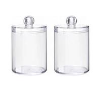 2 PCS Holder Dispenser Lids for Cotton Ball,Swab,Round Pads,Floss - Clear Plastic Apothecary Jar Set Bathroom Canister Storage Organization,Vanity Makeup Organizer