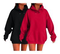 2 Pcs Hoodies for Women UK Oversized Long Sleeve Pullovers Drawstring Hoody Sport Tops Comfort Solid Colours Hooded Sweatshirts Fall Fashion Preppy Clothes School Jumpers a-Black 5XL