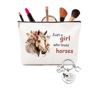 2 Pcs Horse Gifts for Women - GiftGem Makeup Bag with Keyring, Equestrian Themed Cosmetic Pouch & Zinc Alloy Keychain, Horse Gift for Girls Riders, Travel Organiser, Birthday Present
