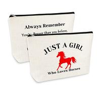 2 Pcs Horses Gifts for Girls Makeup Bag Horse Lover Gifts Inspirational Gift for Women Girls Horse Trainer Gift Equestrian Gifts Cosmetic Bag Birthday Christmas Graduation Gift for Daughter Friend