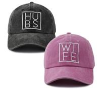 2 PCS Hubby and Wifey Hats for Men Women, Funny Adjustable 3D Embroidered Cotton Couple Baseball Cap, Black and Pink, One size