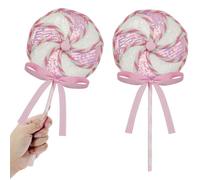 2 Pcs Huge Sequin Velvet Peppermint Sprays Ornament Glitter Lollipop Candy Christmas Topper Picks Stripe Ribbon Bows for Xmas Tree Fillers Wreath Craft DIY Home Decor (Pink and White, 15 x 6 Inch)