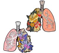 2 Pcs Human Organs Brooch Pins with Flower Butterflies Lapel Pins for Backpacks Badges Hats Bags Accessory for Women Girls