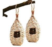 2 PCS Hummingbird Nest Grass Woven Hummingbird House Teardrop Shaped Bird House Eco-Friendly Hanging Bird for Garden Window Outdoor Home Decoration