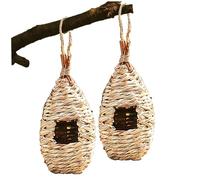 2 PCS Hummingbird Nest Grass Woven Hummingbird House Teardrop Shaped Bird House Eco-Friendly Hanging Bird for Garden Window Outdoor Home Decoration, Birdhouses