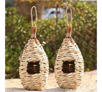 2 PCS Hummingbird Nest Grass Woven Hummingbird House Teardrop Shaped Bird House Eco-Friendly Hanging Bird for Garden Window Outdoor Home Decoration, Nest