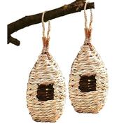 2 PCS Hummingbird Nest Grass Woven Hummingbird House Teardrop Shaped Bird House Eco-Friendly Hanging Bird Hut for Garden Window Outdoor Home Decoration