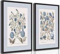 2 Pcs Hydrangea Floral Canvas Wall Art Vintage Rustic Farmhouse Sepia and Blue Flowers Botanical Still life Painting Picture Wall Decor Poster Print Artwork for Bedroom Office Home Decoration Unframed