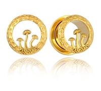 2 Pcs Hypoallergenic Titanium Steel Ear Tunnels - 8mm & 16mm Mushroom I-Shaped Plugs, Punk Ear Stretching Jewelry for Men Women(Gold,14mm (9/16"))