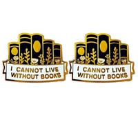 2 Pcs I Cannot Live Without Books Button Pins, Book Reading Baked Enamel Lapel Pins