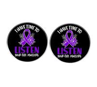 2 Pcs I Have Time To Listen Your Life Matters Violet Ribbon Round Button Pins, Suicide Prevention Mental Health Lapel Pins, Men's and Women's Metal Alloy Badges