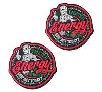 2 Pcs I Match Energy Go How We Con' Act Today? Embroidered Patch Dark Punk Style Hook & Loop Patch Tactical Emblem Applique Skeleton Decorative Accessories Patches for Clothes,Jacket,Bag,Baseball Cap
