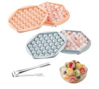 2 Pcs Ice Cube Tray, 37 Little Grids Round Ice Cube Trays with Lid, Round Ice Cube Maker with Silicone Tongs, Reusable Silicone Ice Cube Maker Moulds for Cocktail and Beverage Preparation(Blue + Pink)