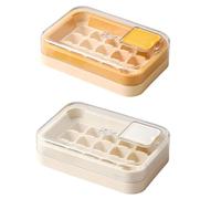 2 Pcs Ice Cube Tray with Lid, Food-Safe Plastic, Easy Release, No-Spill Design, for Single-Hand Operation, Lemon Yellow and Creamy White