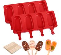 2 Pcs Ice Lolly Moulds with Sticks, 8 Cavity Silicone Ice Cream Moulds, Non-Stick Cakesicle Moulds, Ice Popsicle Mould with Lid, 100 Sticks and 50 Popsicle Bags for DIY Ice Cream, BPA-Free