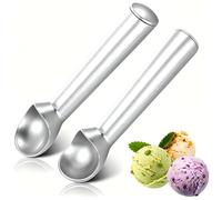 2 Pcs Icecream Scoop, Ice Cream Scoop with Comfortable Handle, Self-Melting Non-Stick Ice Cream Spoons, Perfect for Hard ice Cream Gelato, Melon Balls, Dishwasher Safe, 7.2 inch (Silver)