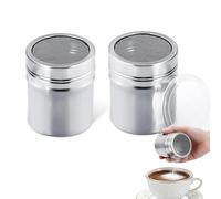2 Pcs Icing Sugar Shaker, Powder Shaker for Chocolate Flour Cinnamon Seasoning, Portable Stainless Steel Chocolate Shakers for Cappuccino, Spice Shakers for Kitchen Restaurant,Camping, Travel