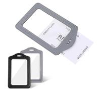 2 PCS ID Badge Holders, Vertical Leather Card Holders with Double-Side Clear Window Transparent Name ID Suit for Office Staff Students Employee(Black and Gray)