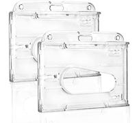 2 Pcs ID Card Badge Holder,Hard Plastic Badge Holder,Slider Card Badge Holder,Clear Badge Holders Hard Plastic Card Holder ID Credit Card Protector with Thumb Slot