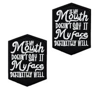 2 Pcs If My Mouth Doesn't Say It My Face Definitely Will Fun Embroidered Patch Hook & Loop Patch Retro Emblem Tactical Applique Decorative Accessories Patches for Clothes,Bags,Backpacks,Jacket,Vest