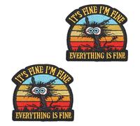 2 PCS I'm Fine Everything is Fine Patches Funny Cat Hook and Loop Applique Badge Tactical Embroidered Patches for Clothes,Bag,Uniforms,Armband,Biker,Pants,Coat,Pouch,Backpack,Jacket,Vest,Hat