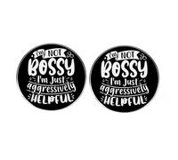 2 Pcs I'm Not Bossy I'm Just Aggressively Helpful Round Button Pins, Humorous and Funny English Phrase Lapel Pins, Metal Alloy Badges for Men and Women