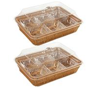 2 Pcs Imitation Rattan Bread Baskets, Rectangular Serving Basket with Acrylic Lid, Hand Woven Food Storage Container, Brown Plastic Organizer Bin for Kitchen, Pantry, Countertop Display