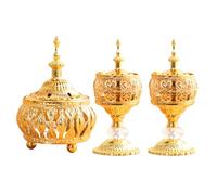 2 Pcs Incense Holders, Gold Metal Arabic Design, Intricate Hollow Vintage Antique Burners, For Middle Eastern Home Tabletop Decoration