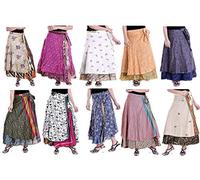 2 PCS Indian Women Long Art Silk Magic Wrap Womens Printed Wrap Style Beach Cover-Ups (Multi CLOR)