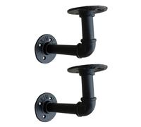 2 Pcs Industrial Pipe Shelf Brackets Cast Iron Heavy Duty Black Wall Mounted Shelf Support Pipe Brackets Floating Shelf Bracket Book Shelves and Home Decoration (Black#15.5x10.5cm)