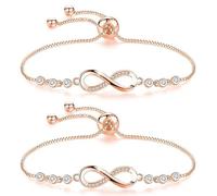 2 PCS Infinity Bracelet for Women,Plated Love Heart Bracelet with Cubic Zirconia Friendship Bracelets,Birthday Gift for Women,Ladies Jewellery Gift(Rose gold