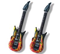 2 Pcs Inflatable Guitar,Blow Up Guitar,Inflatable Guitar Kids,Toy Guitar,Rock Flame Design Rock Star Fancy Dress Inflatable Guitar,Blow Up Guitar For 80s 90s Themed Carnival Parties Accessories