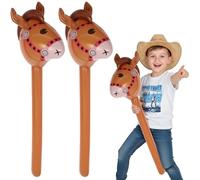 2 Pcs Inflatable Horse head Balloons, 37 Inch Brown Inflatable Horse Stick Balloons, Pony Stick Blow up Balloon for Western Cowboy, Baby Shower, Birthday Party Decorations (Brown-2 Pcs)