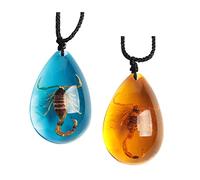 2 pcs Insect Stone Natural Scorpions Inclusion Genuine Amber Baltic Pendant Necklace