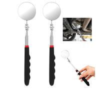 2 PCS Inspection Mirror Telescopic Tool With Extended Handle, Adjustable Stainless Steel Inspection Mirror On a Stick, 360 Degree Rotating Round Mirror 50mm For Mechanics Car Repair Engine Check Tight
