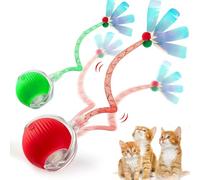 2 PCS Interactive Dog Balls - Active Rolling Ball with Feathered Tail, Rechargeable Interactive Cats Toys, 360° Automatic Electric Toys, Chase Buddy Dog Toy for Indoor Cats Dogs Play Chase, Red & Gree