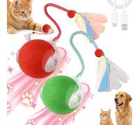 2 PCS Interactive Dog Balls - Active Rolling Ball with Tail, Rechargeable Interactive Cats Toys, 360° Automatic Electric Toys, Chase Buddy Dog Toy for Indoor Cats Dogs Play Chase, With Feathers