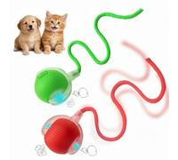 2 PCS Interactive Toys for Cats Dogs, Active Rolling Ball with Tail 360° Motion Activated Chase Buddy Dog Toy, Rechargeable Smart Automatic Rolling Pet Toy for Boredom Relief & Exercise (Red & Green)