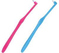 2 Pcs Interspace Compact Soft Toothbrush - Medium Gum Care Single Tufted Brushes for Sensitive Teeth and Gums, Deep Cleaning Oral Care Tool, Orthodontic Tooth Brush Set (Light Blue, Pink)