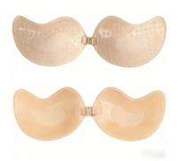 2 pcs Invisible Strapless Push Up Bra for Women, Reusable Adhesive Stick On Bra Push Up with Front Clasp, Silicone Invisible Bra for Backless Dresses Clear