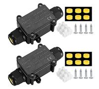 2 Pcs IP68 Junction Box Waterproof Outdoor 2 Cable PG9 Black Plastic Connector Gland Electrical, Black Plastic Gland External Waterproof Cable Connector Box
