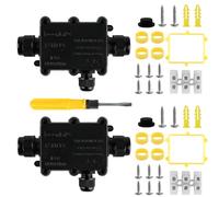 2 Pcs IP68 Waterproof Junction Box, 3 Way Outdoor Electrical Junction Boxes, External Cable Connectors, Plastic Outdoor Junction Box Waterproof Electrical Connectors for 5mm -15mm Wire Connectors