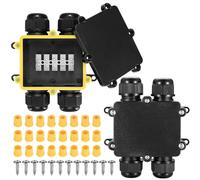 2 Pcs IP68 Waterproof Junction Box, 4-Way Outdoor Electrical Cable Wire Connectors, Extension Cable Connectors Junction Boxes with Glands for Ø5mm-14mm Cable - Black