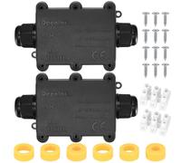 2 Pcs IP68 Waterproof Junction Box Outdoor, 2 Way Outdoor Electrical Cable Connectors, Waterproof Electrical Junction Box for 5-15MM Diameter Cable Connection Wire Connectors, Black