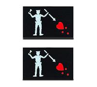 2 Pcs IR Reflective Blackbeard Pirate Edward Teach Flag Patch - Laser Cut - Super Durable - Hook & Loop - Military Tactical Clothing Backpack Armband Biker Jacket Accessory Appliques Patch