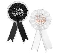 2 Pcs It's My Birthday Brooch Its My Birthday Pins Satin Fabric Happy Birthdays Button Pin Birthdays Ribbon Buttons for Award Badge Prize Party Decoration Jewelry Gift Women Men Black White