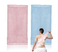 2 Pcs Japanese Back Scrubber Set, Exfoliating Shower Towel, Extra Long Exfoliating Washcloth for Men Women, Scrub Cloth for Body Cleaning and Massage (Blue Pink)