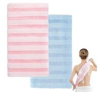 2 Pcs Japanese Exfoliating Shower Towel, Extra Long Deep Exfoliating Washcloth Body Scrub Loofah Back Scrubber for Men Women(Blue, Pink)