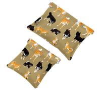 2 PCS Japanese Shikoku and Shiba Inu Pocket Cosmetic Bag, Self-Closing Shrapnel Makeup Pouch, Portable No Zipper Mini Travel Make Up Bag for Headphones Coin Lipstick Cosmetics Jewelry Organizer