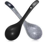 2 Pcs Japanese Style Ceramic Ladles with Long Handle for Serving Soup Ramen and Hot Pot - Elegant Asian Spoon Set